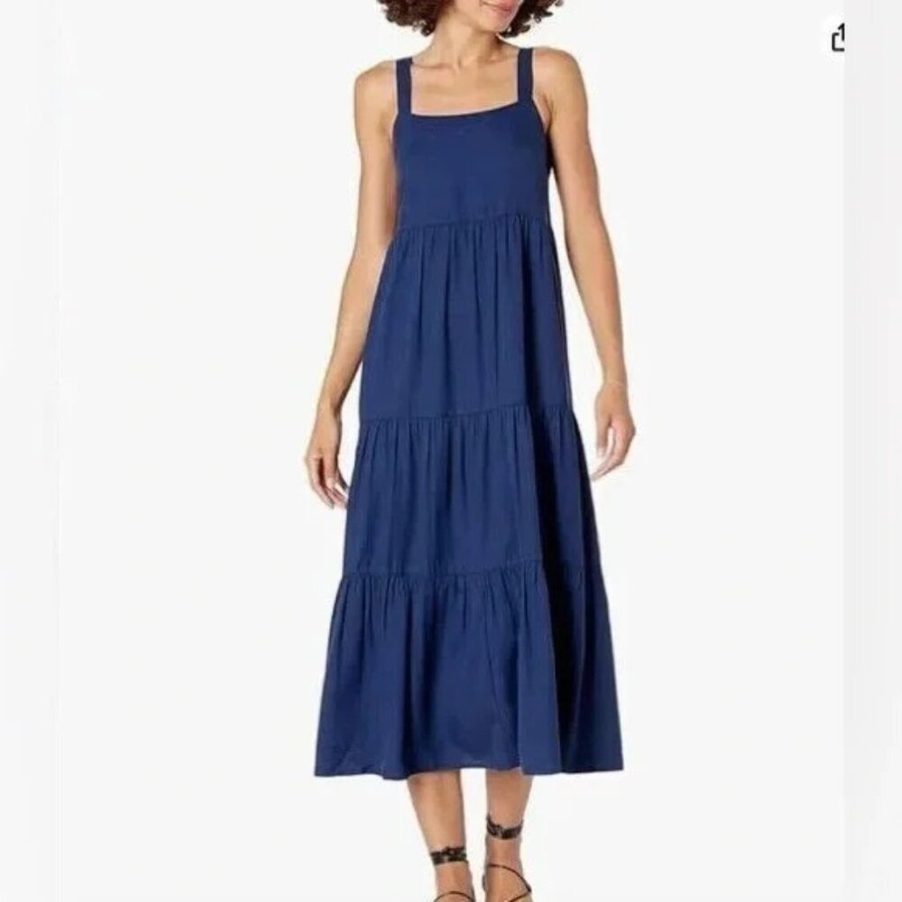 The Drop Maxi Dress Britt Tiered Navy Blue With Pockets XL
